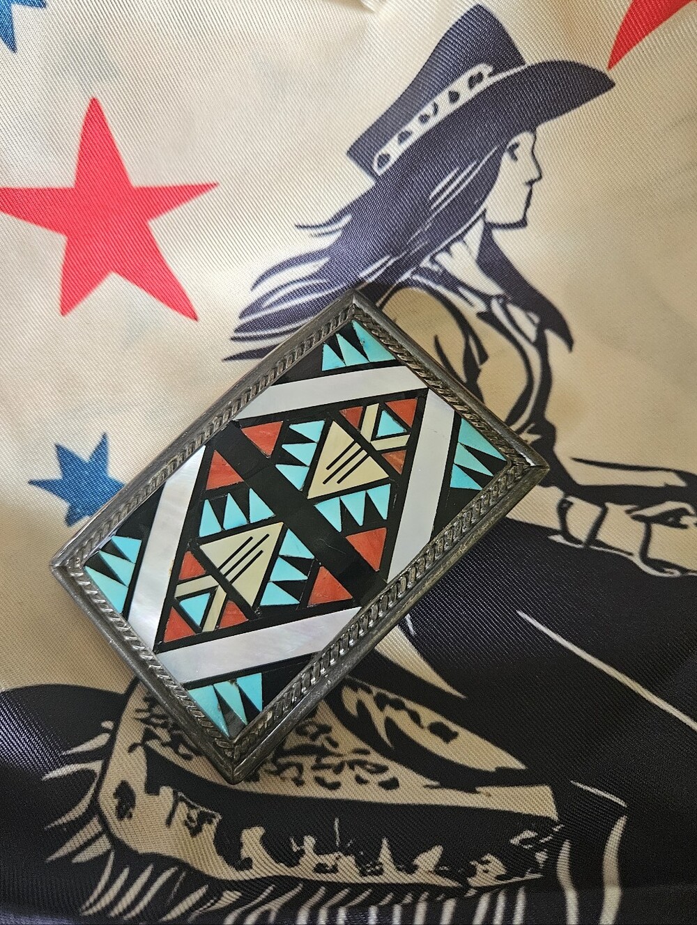 Zuni Signed Inlayed Multicolor Belt Buckle